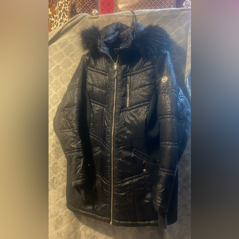 Michael Kors Black Puffer Jacket with Fur Trim